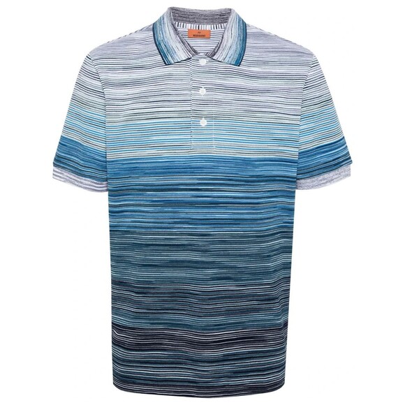 MISSONI Polo Shirt Mens Small Blue Stripe Short Sleeve Cotton Pique $380 - Picture 1 of 10